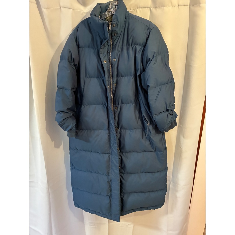 L.L.‎ Bean Women's Petite Medium Long Puffer Coat Blue Goose Down Hoodless